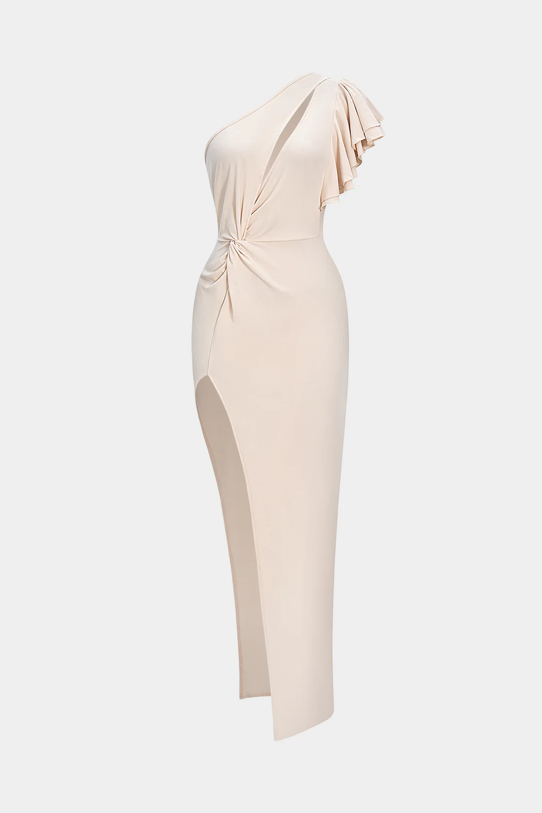 Ruffle Asymmetrical Shoulder Cut Out Sleeveless Midi Dress - Flockneti