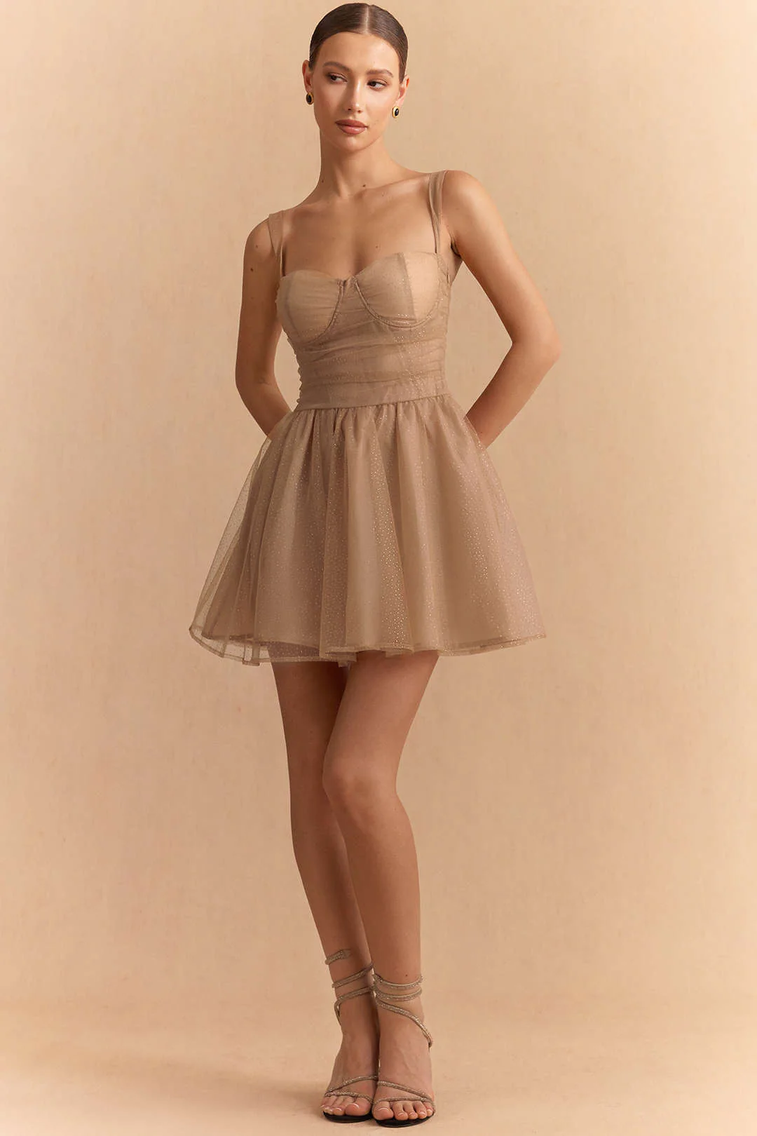 Chiffon Patchwork Bow Butterfly Ruched Slip Sleeveless Mini Dress - Flockneti