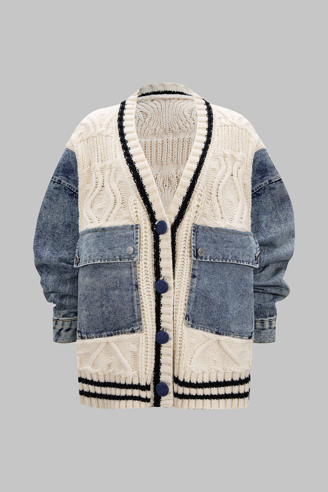 Denim Patchwork Knit Outerwear - Flockneti