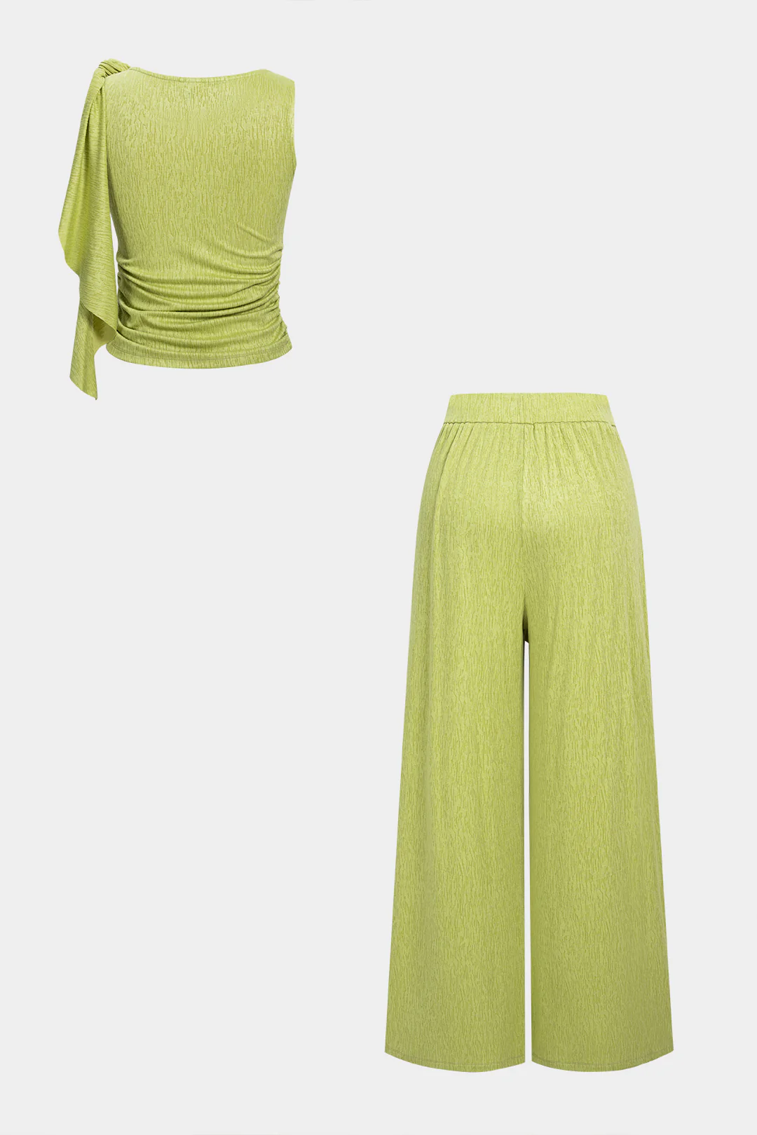 Round Neck Asymmetrical Ruched Tank Top And Knotted Wide Leg Pants Set - Flockneti