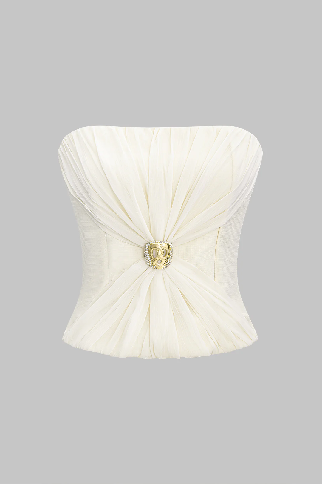 Mesh Twist Knot Ruched Metallic Decor Zipper Tube Top - Flockneti
