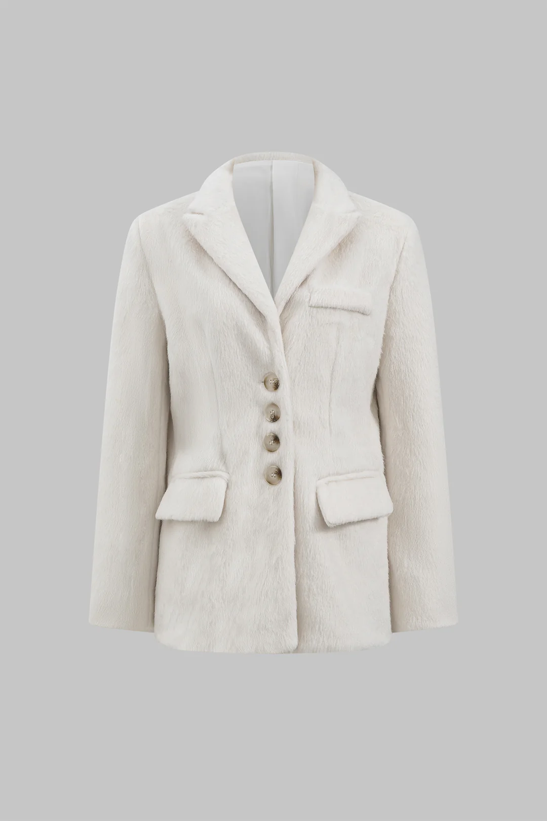 Solid Faux Plush Lapel Button Coat - Flockneti
