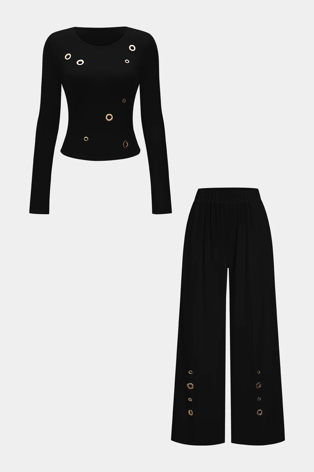 Eyelet Long-Sleeve Top And Trousers Set - Flockneti