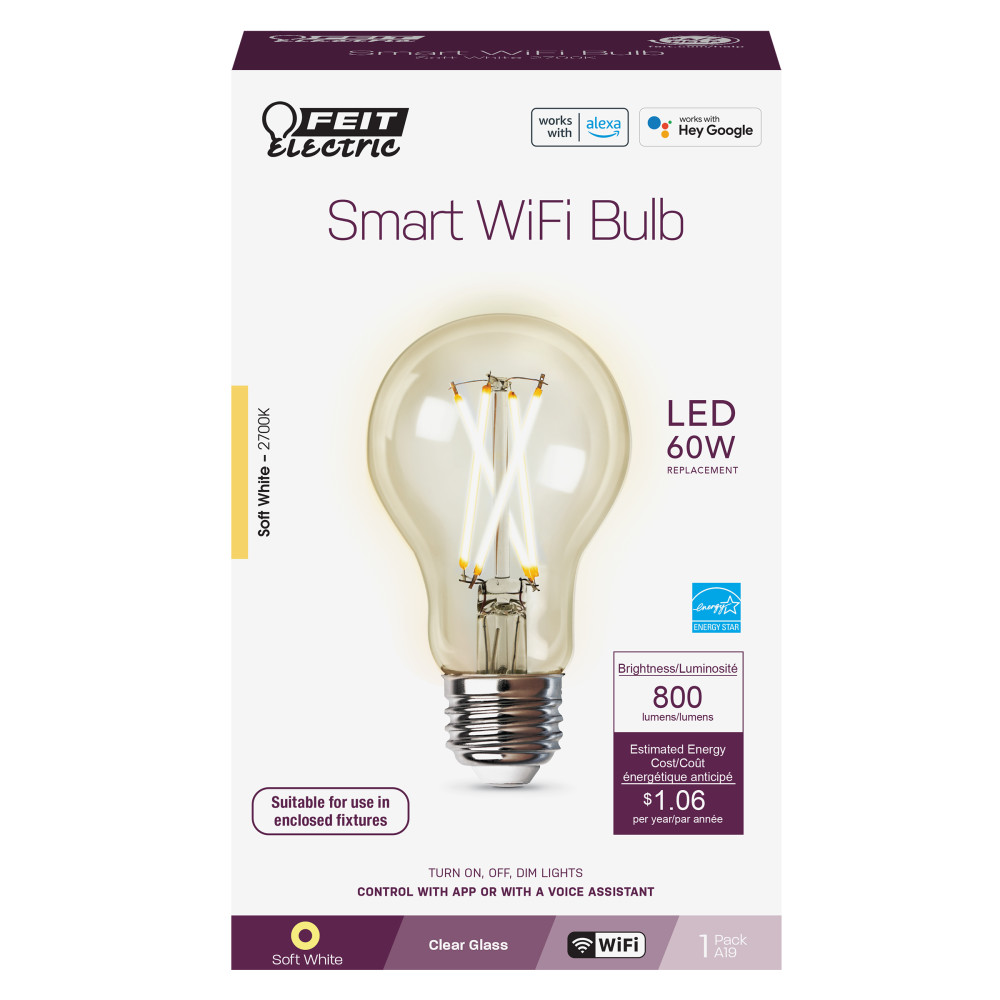 Feit Electric 60W A19 Alexa Google LED Smart WiFi Bulb 1pk - Flockneti