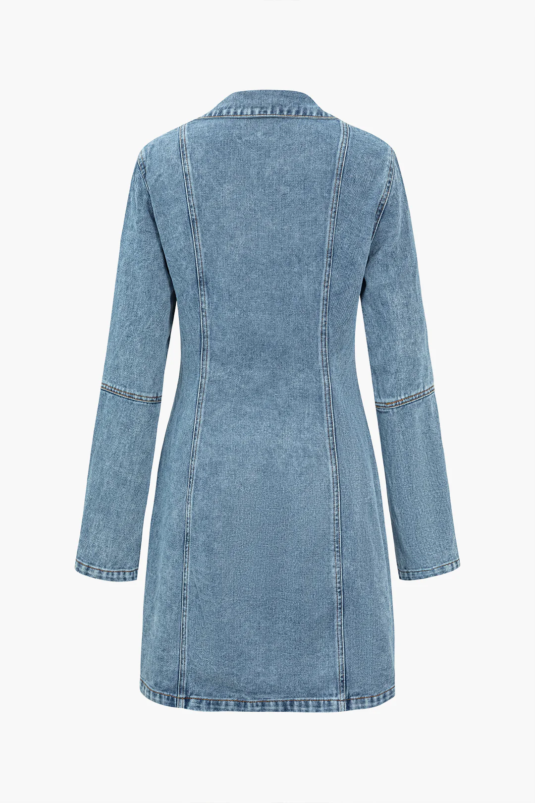 Denim Button Fringe Decor Frayed Long Sleeve Dress - Flockneti
