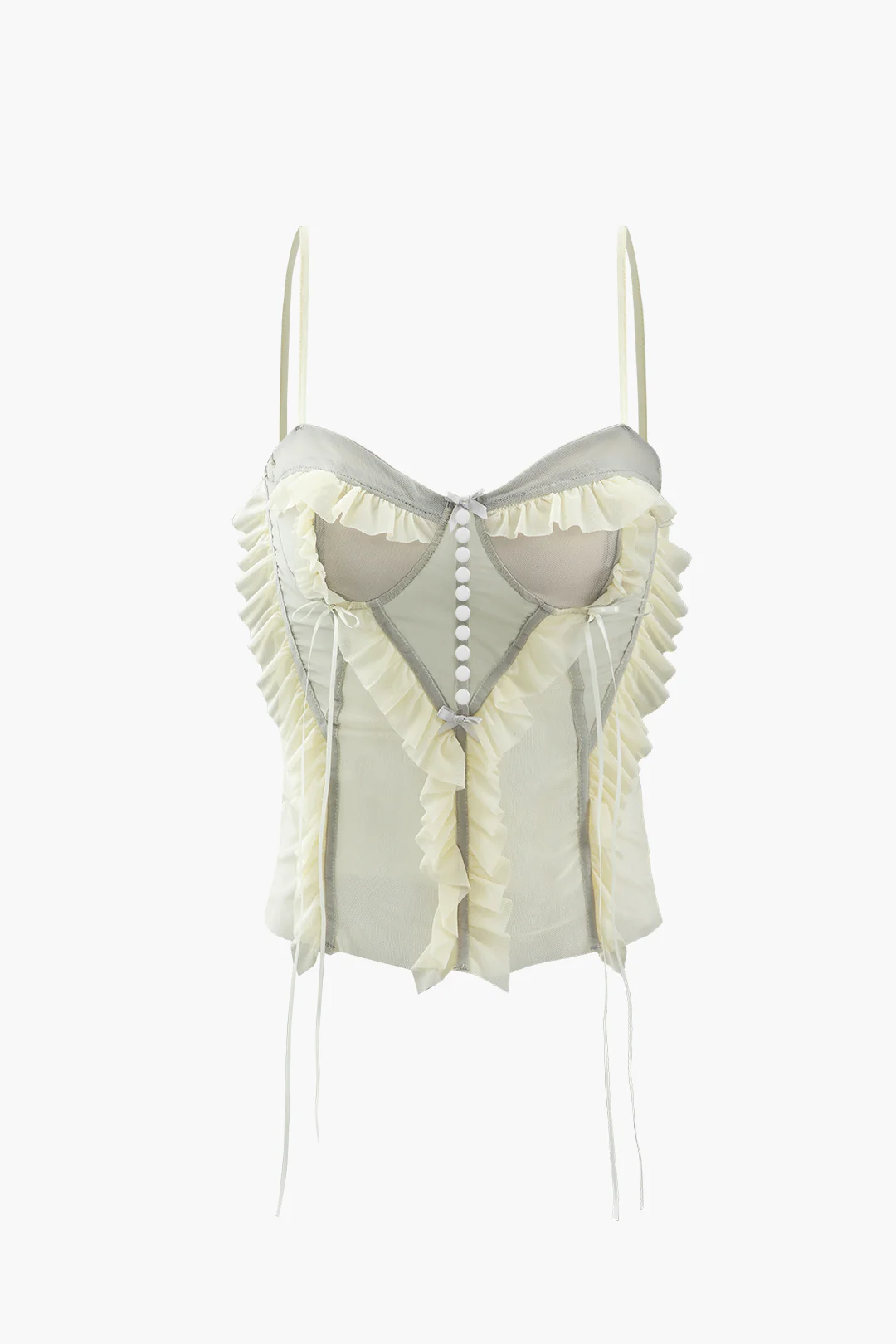 Solid Lace-Up Frill Pearl Cami Corset - Flockneti
