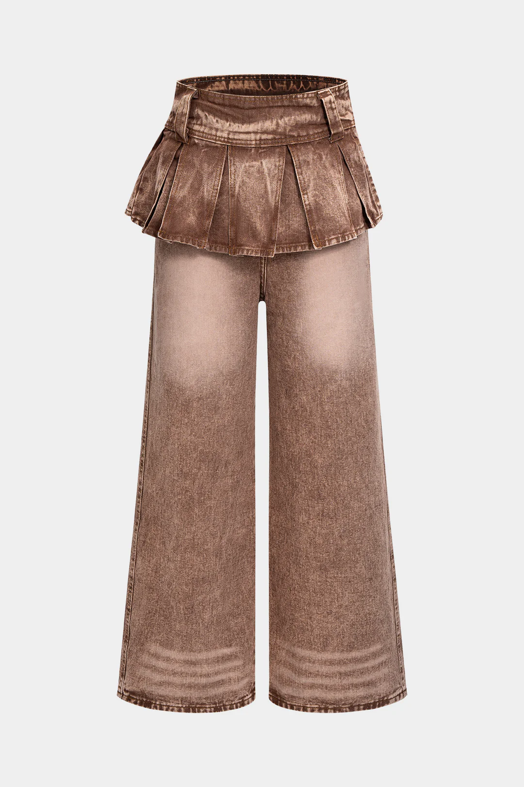 Denim Pleated Wide Leg Jeans - Flockneti