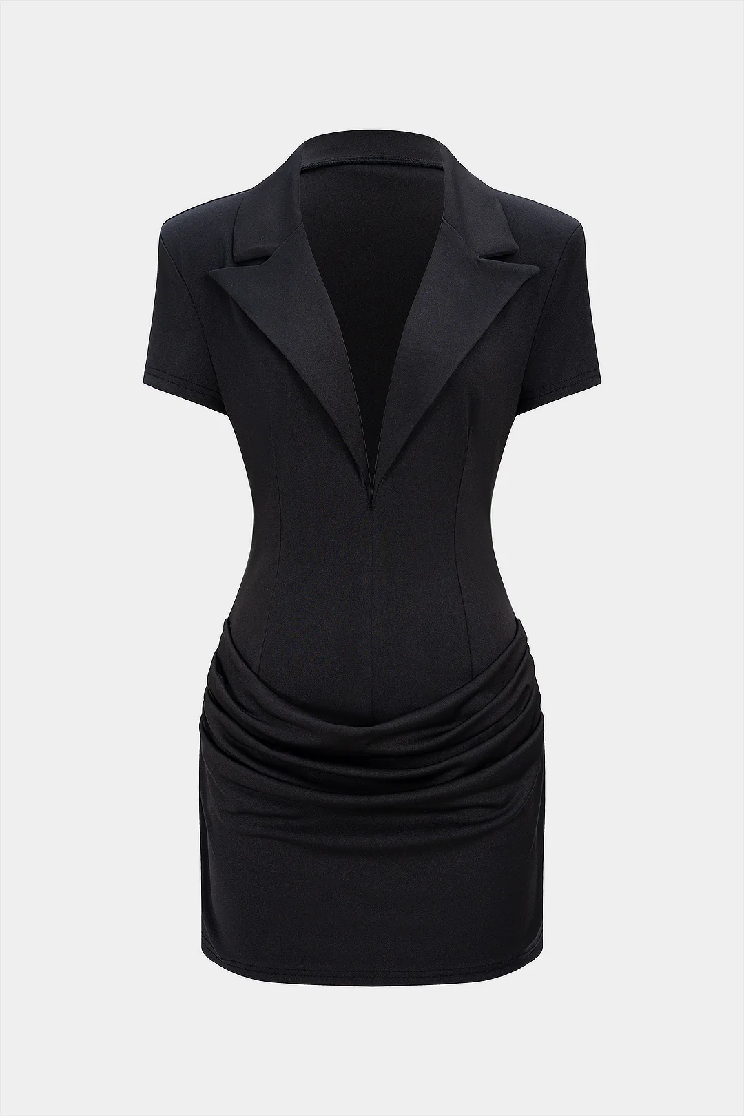 Deep V-Neck Pleated Short Sleeve Mini Dress - Flockneti