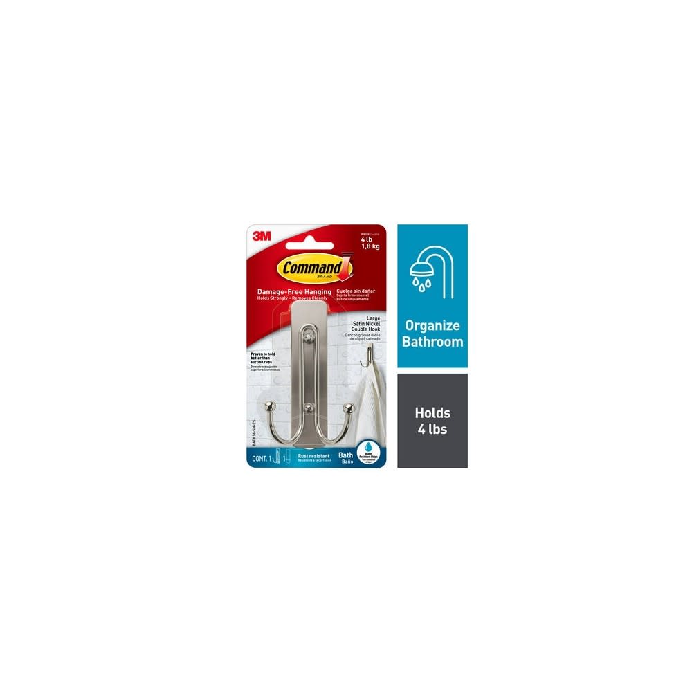 3M Command Large Satin Nickel Double Bath Hook 16pk - Flockneti