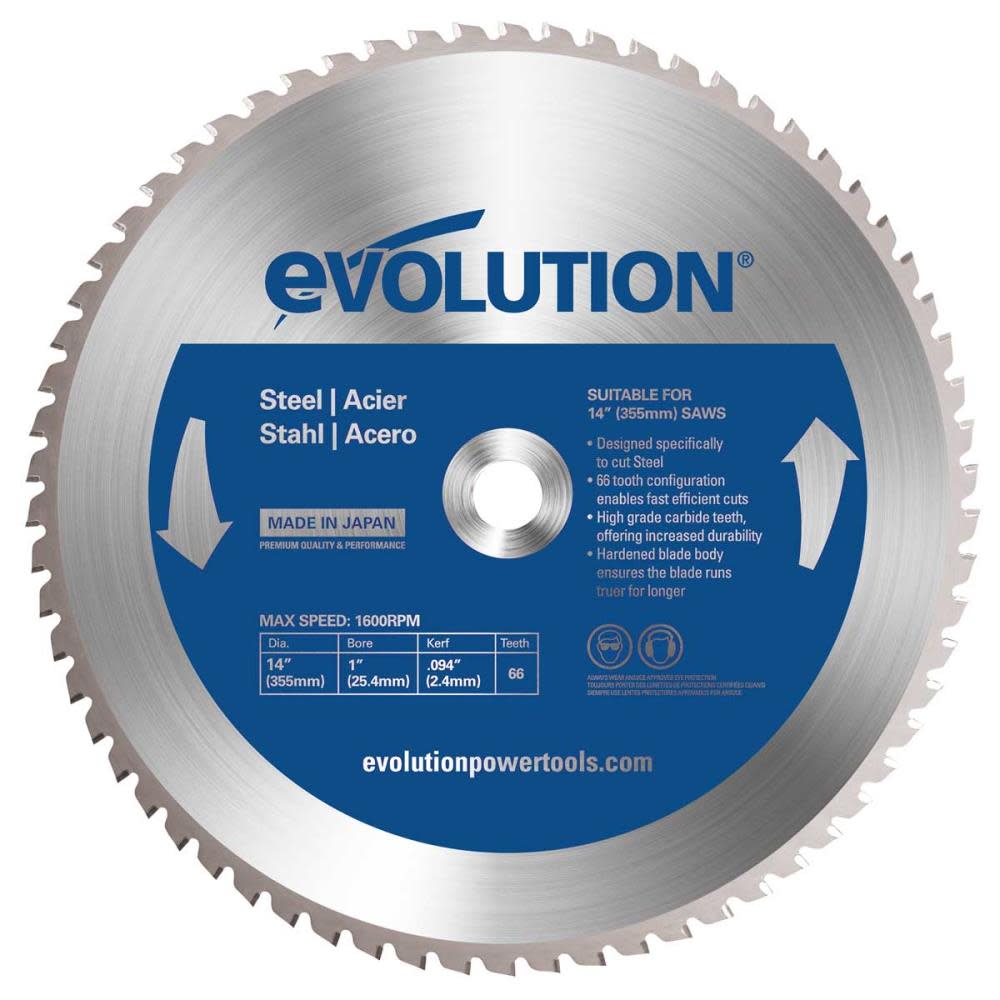 Evolution Power Tools 14 in. 66-Tooth Tungsten Carbide-Tipped Mild Steel Cutting Blade - Flockneti
