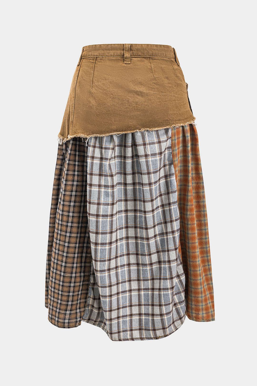 Plus Size Denim Plaid Print Patchwork Asymmetrical Skirt - Flockneti