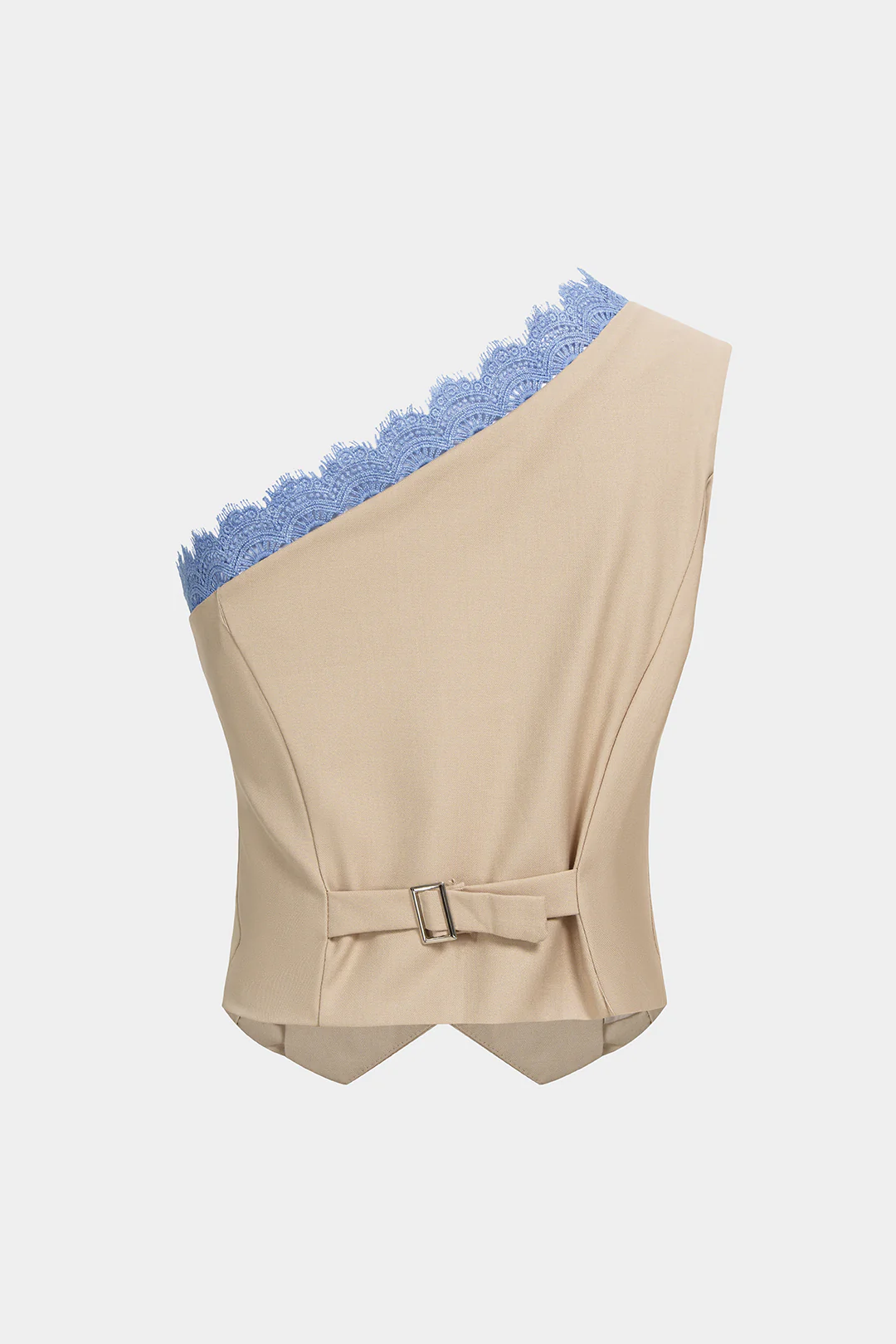 Patchwork Lace Trim One Shoulder Tank Top - Flockneti