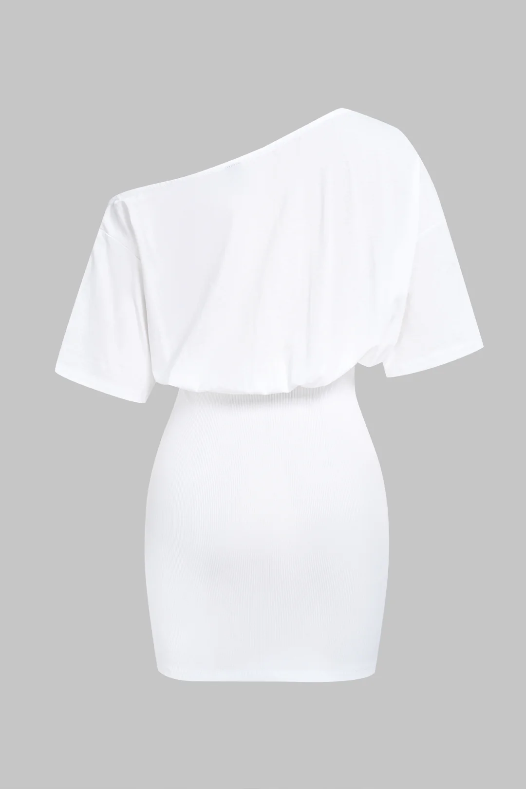 Patchwork One Shoulder Asymmetrical Short Sleeve Mini Dress - Flockneti