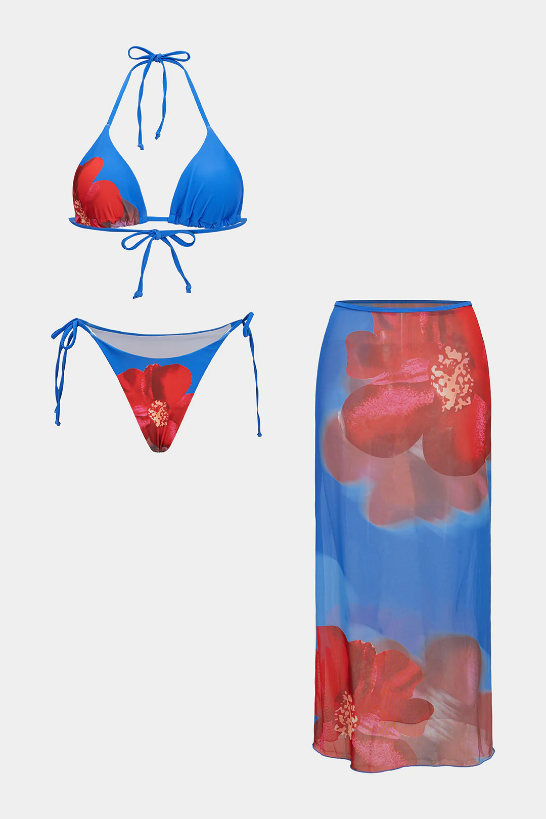 Floral Print Tie-Up Backless Bikini Set - Flockneti