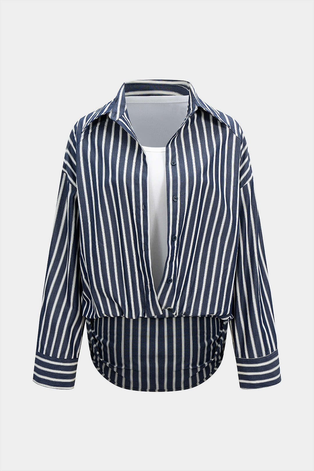 Stripes Print Button Long-Sleeve Shirt - Flockneti