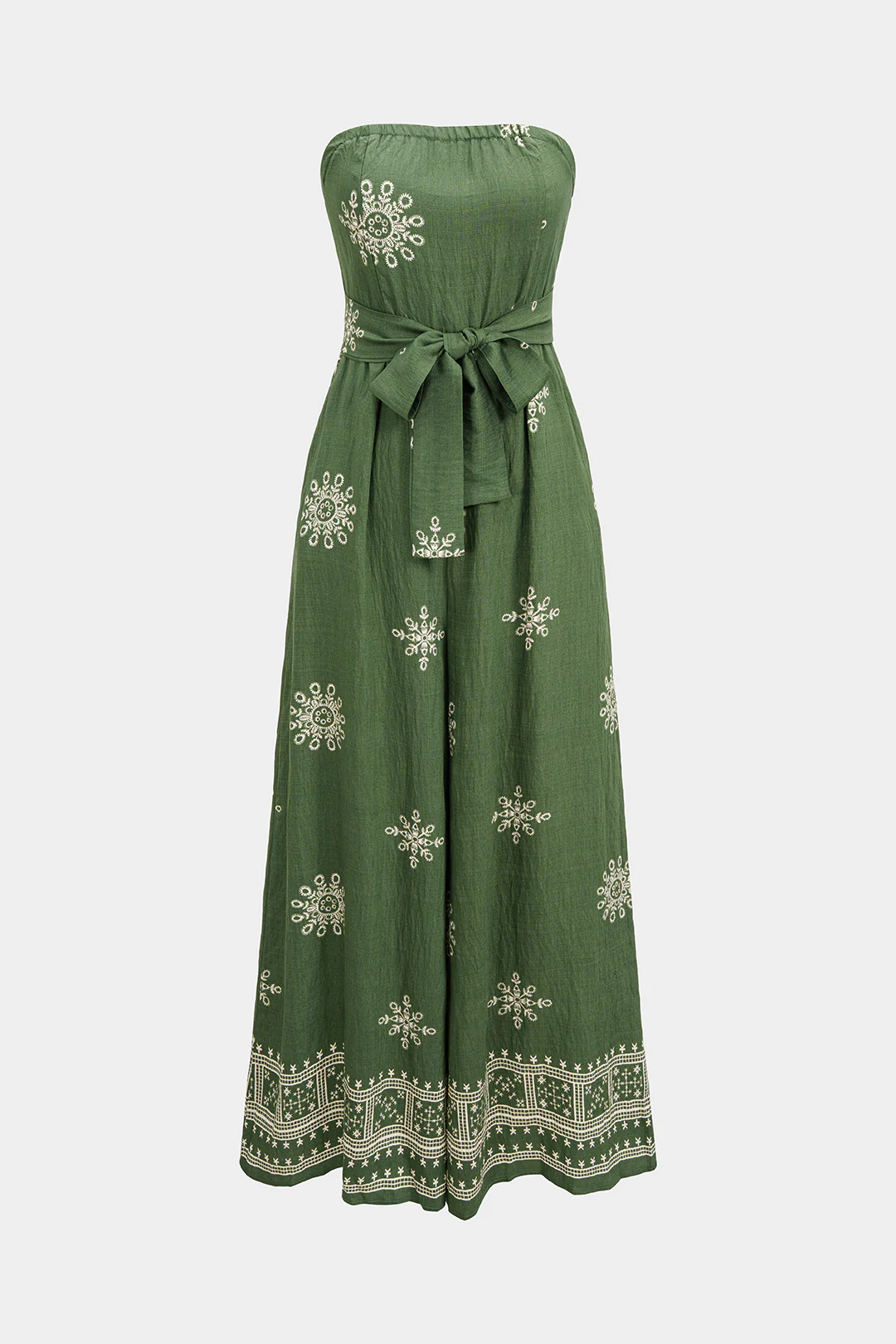 Artistic Print Tie-Front Strapless Sleeveless Wide Leg Jumpsuit - Flockneti