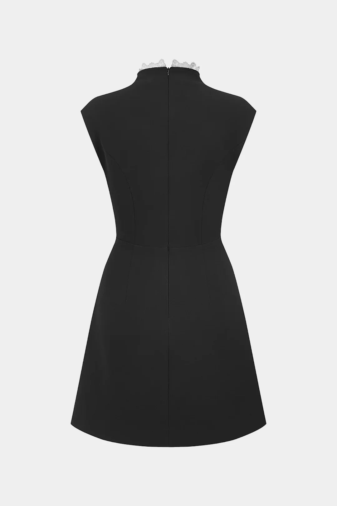 Patchwork Lace Mock Neck Sleeveless Mini Dress - Flockneti
