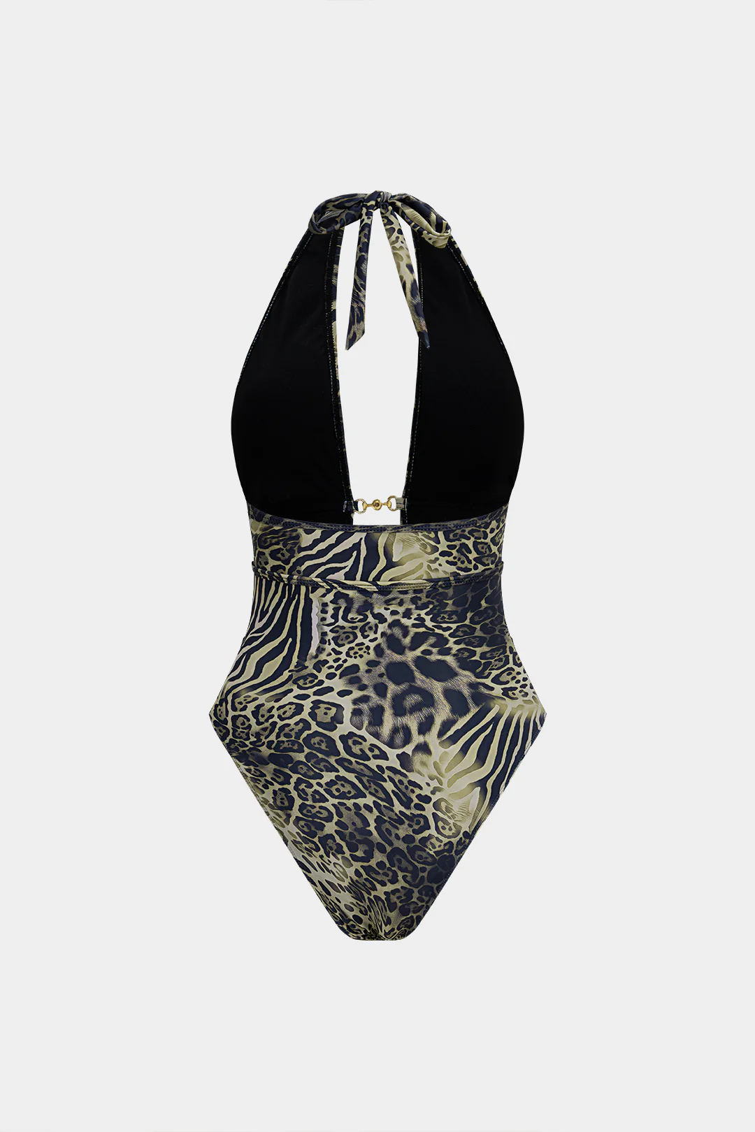 Tiger Print Tie Back Metallic Cut Out Swimsuit - Flockneti
