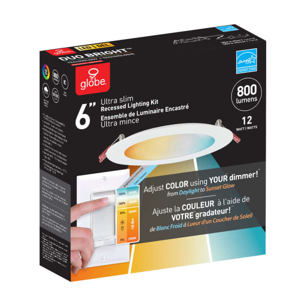 Globe Electric Ultra Slim Recessed Lighting Kit Plastic 12W LED - Flockneti