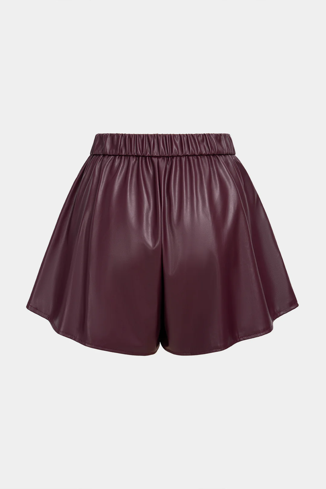 Solid Faux Leather Ruched Shorts - Flockneti