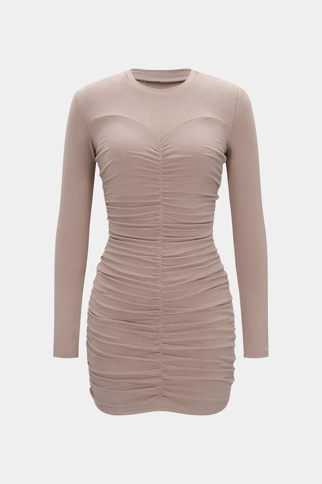 Wrinkle Ruched Long Sleeve Mini Dress - Flockneti