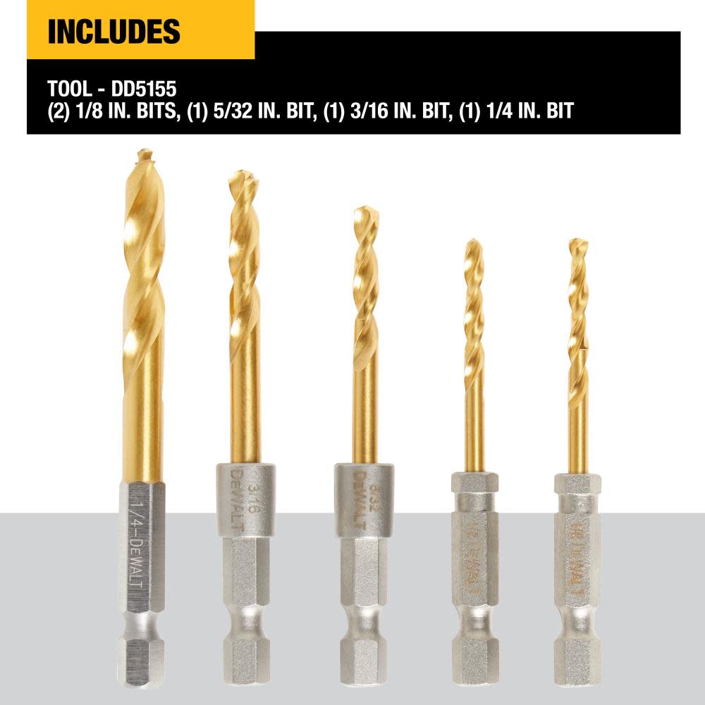 DEWALT 5pc Impact Ready Titanium Nitride Coating Drill Set - Flockneti
