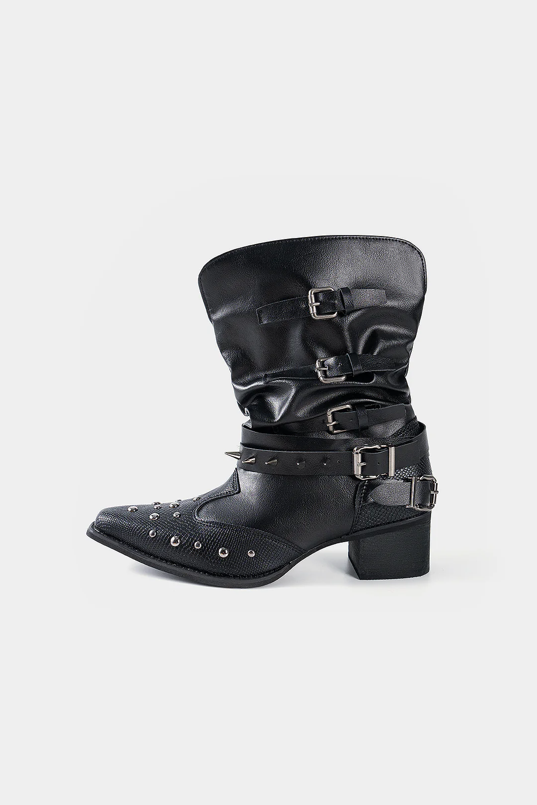 Studded Pointed Ankle Boots - Flockneti