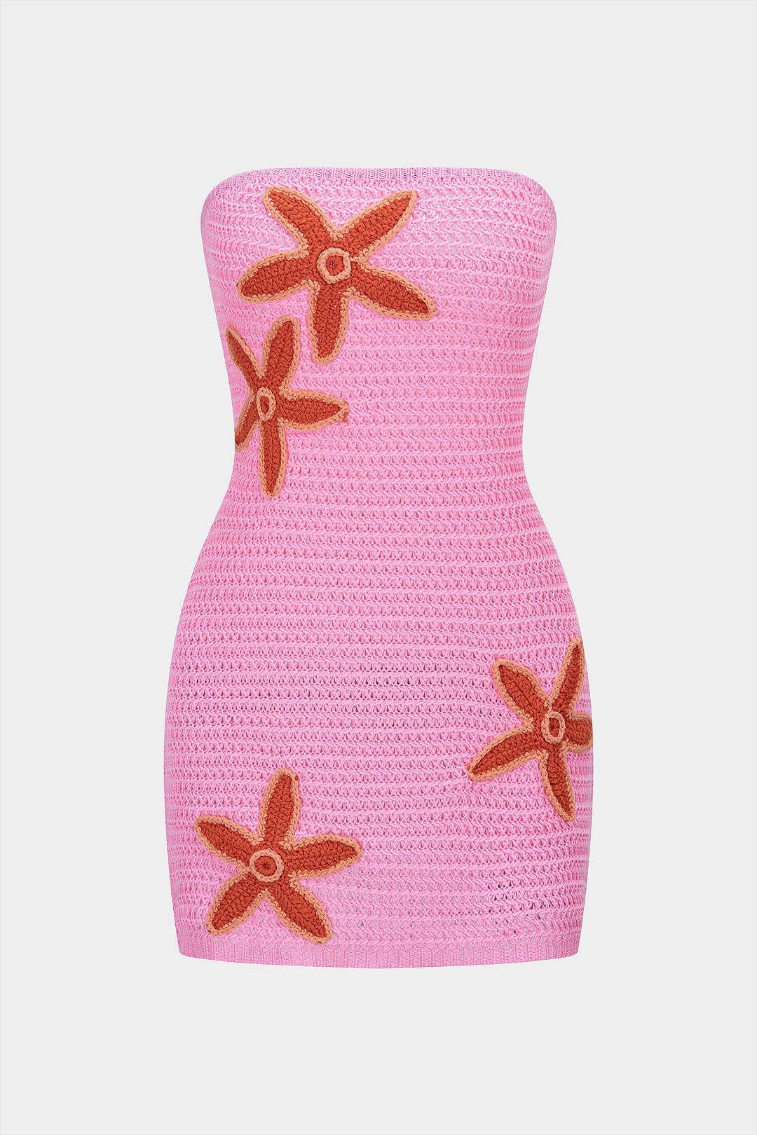 Knit Contrast Floral Strapless Sleeveless Dress - Flockneti