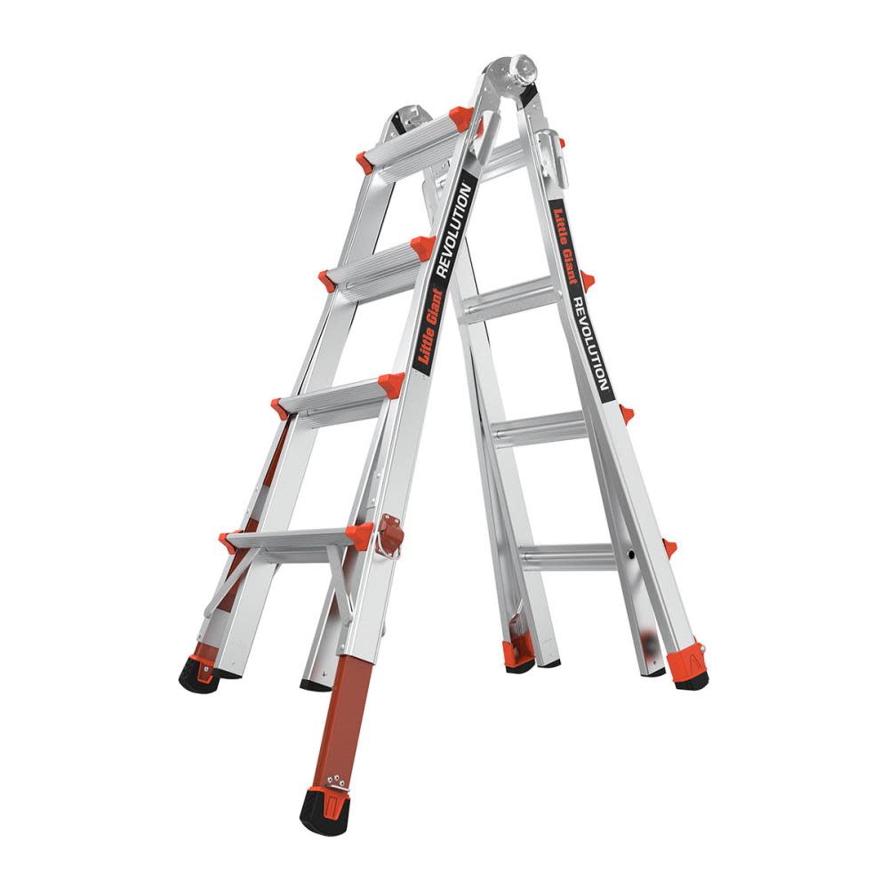 Little Giant Safety Revolution M17 Aluminum Type 1A 300lb Rated Telescoping Multi-Position Ladder with Ratchet Leg Leveler - Flockneti