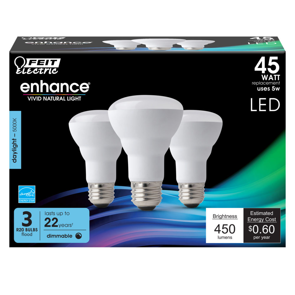 Feit Electric 45W R20 5000K Dimmable Reflector LED Bulb 3pk - Flockneti