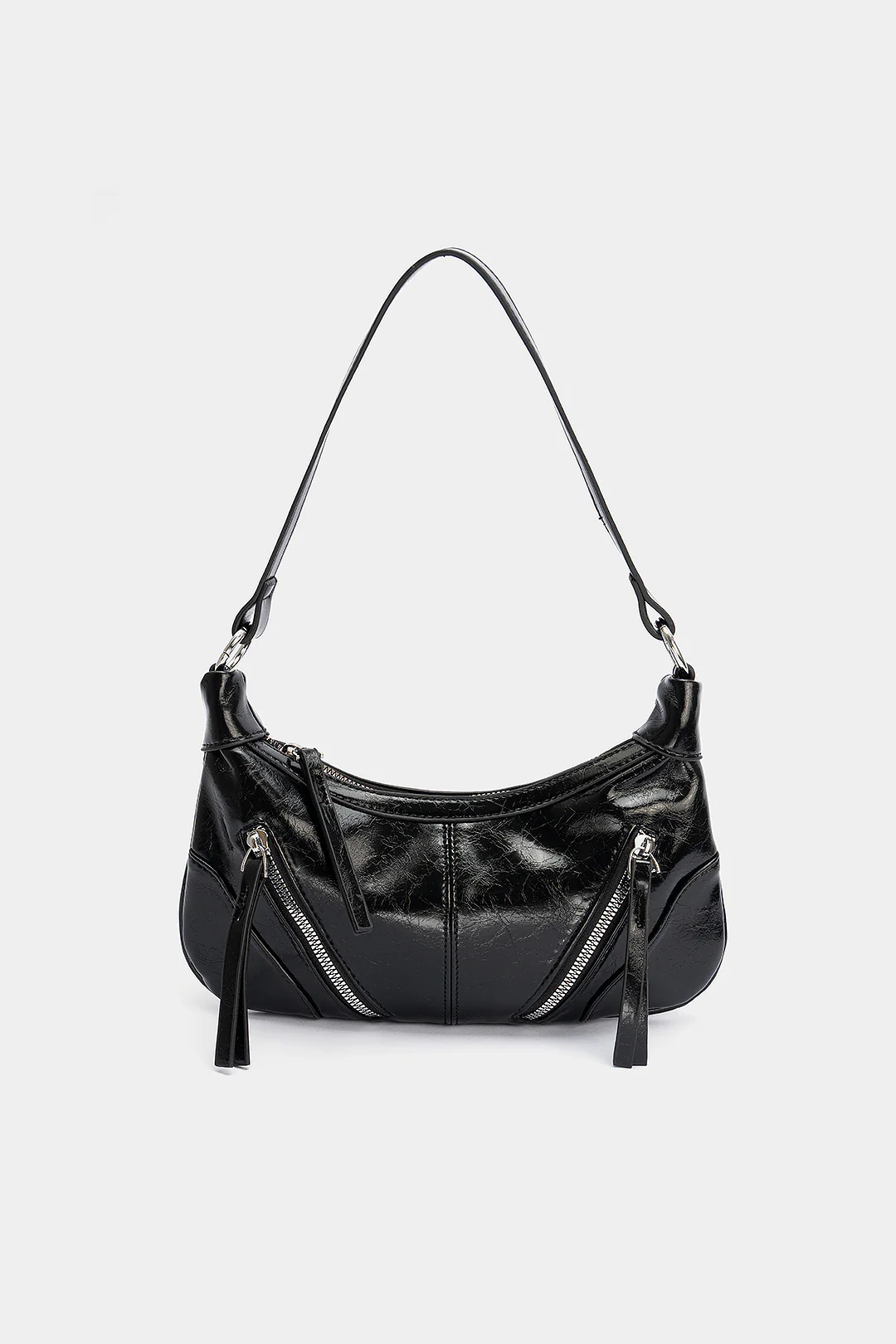 Leather Zipper Underarm Shoulder Bag - Flockneti
