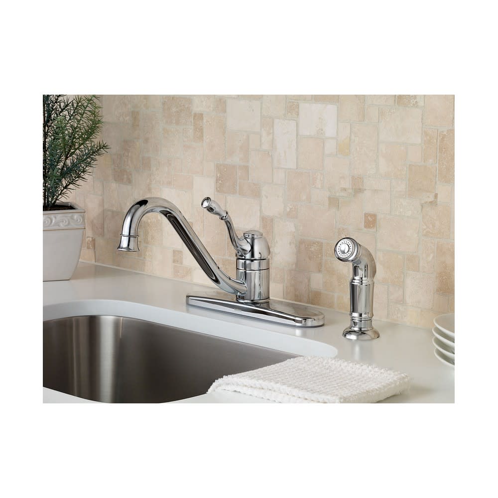 Moen Lindley Kitchen Faucet with Side Spray Chrome 1 Handle Low Arc - Flockneti