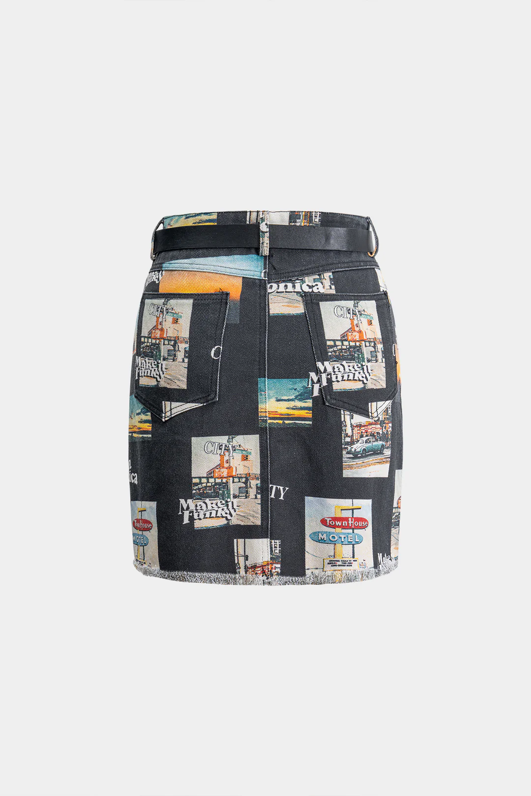 Denim Letter Print Frayed High Waist Skirt - Flockneti