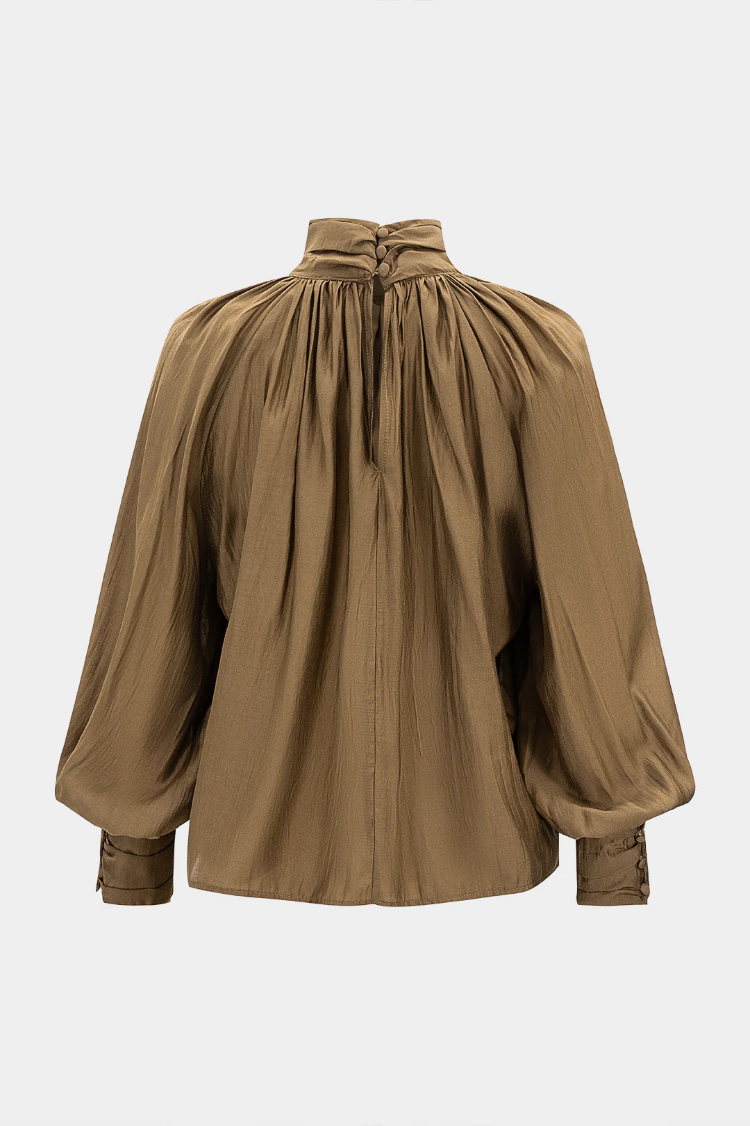 Mock Neck Ruched Button Long-Sleeve Shirt - Flockneti