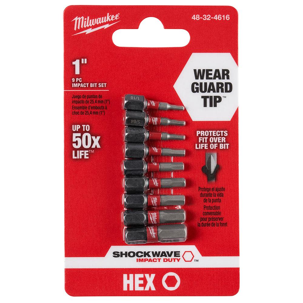 Milwaukee SHOCKWAVE 9-Piece Impact Hex Insert Bit Set - Flockneti