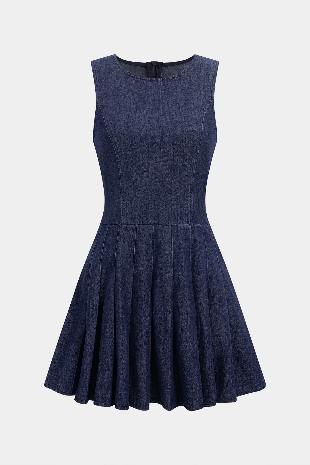 Denim Zipper Ruched Sleeveless Dress - Flockneti