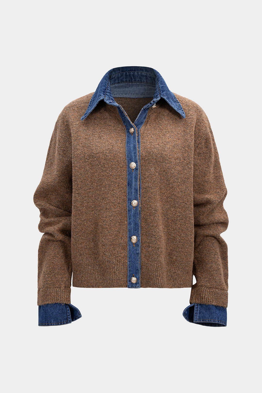 Knit Denim Patchwork Cardigan - Flockneti