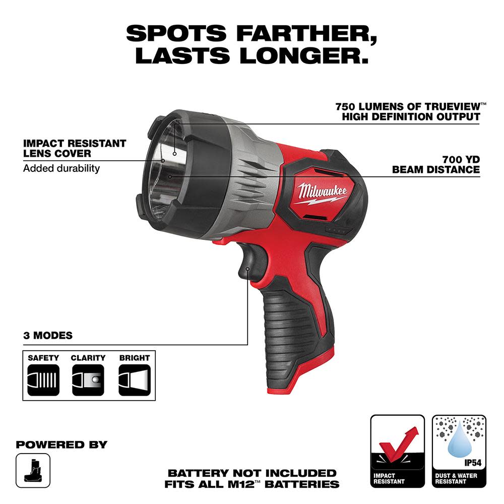 Milwaukee M12 TRUEVIEW LED Spotlight Reconditioned Bare Tool - Flockneti