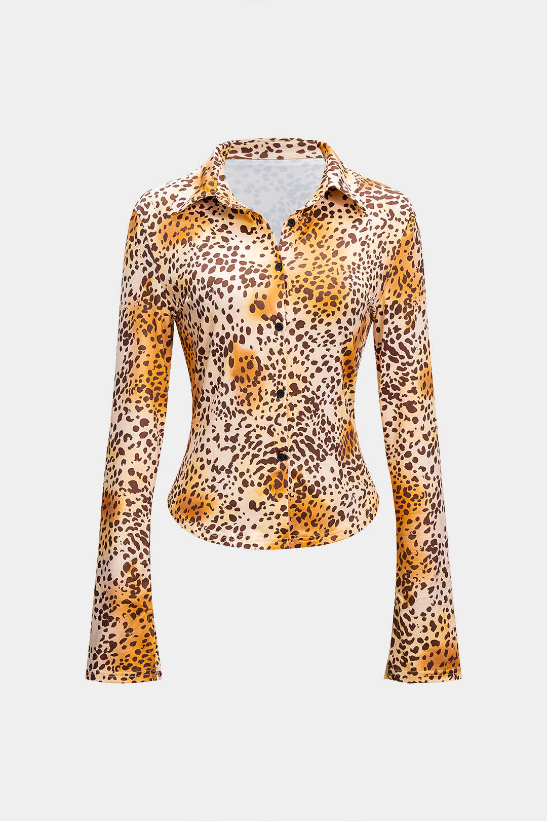 Leopard Print Lapel Long-Sleeve Top - Flockneti