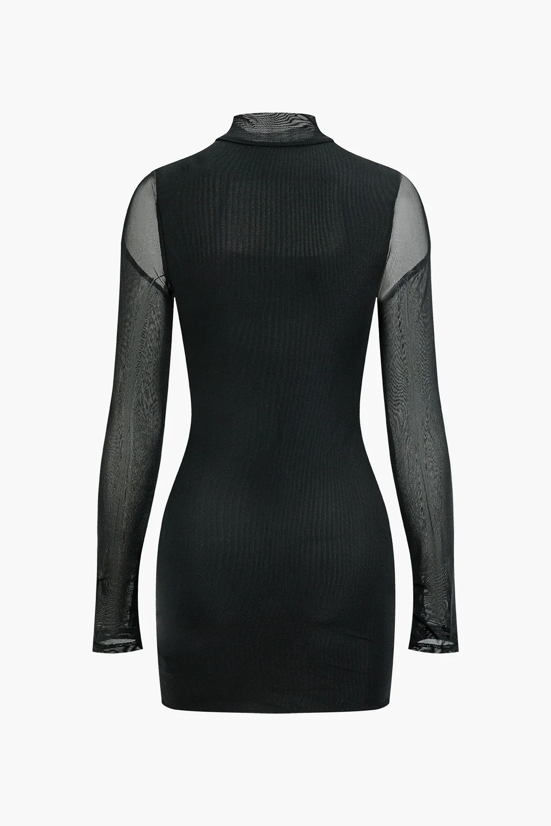 Mock Neck Sheer Mesh Hollow Out Long Sleeve Mini Dress - Flockneti