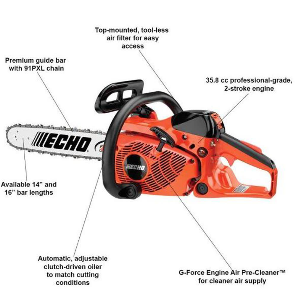 Echo 16″ 35.8cc Gas 2-Stroke Cycle Rear Handle Chainsaw - Flockneti