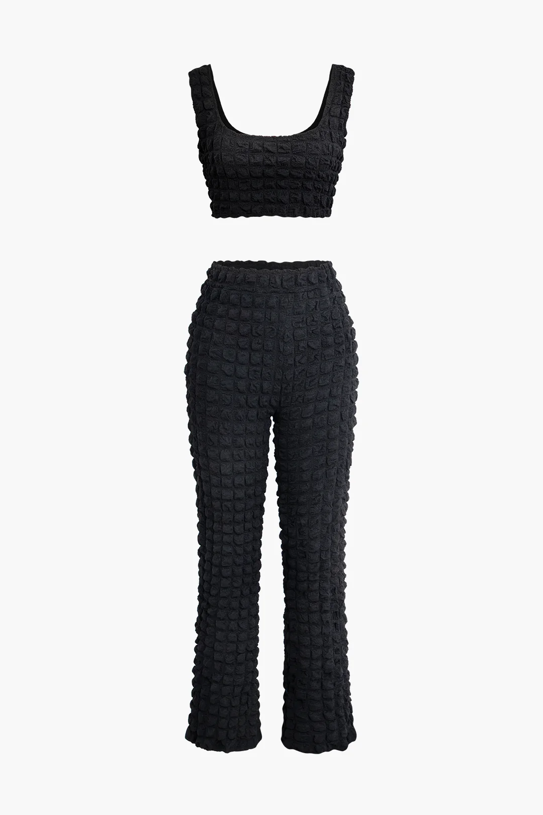 Low Neckline Sleeveless Top And High Waist Slim Pants Set - Flockneti