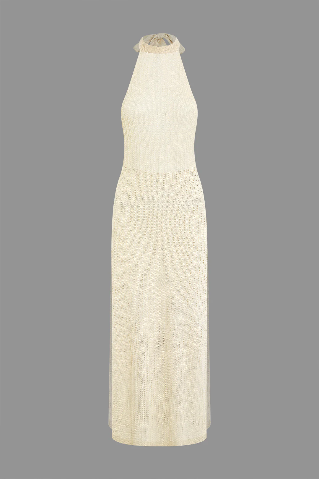 Knit Solid Halter Neck Tie-Back Backless Dress - Flockneti
