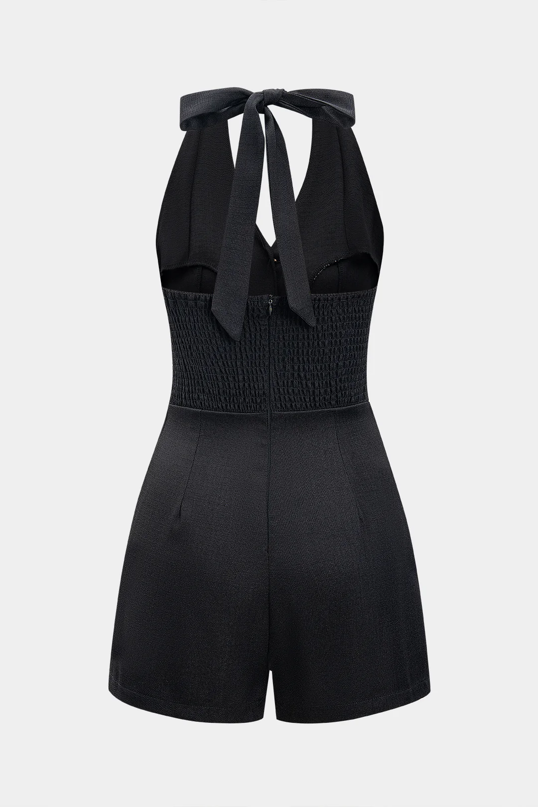 Halter V-Neck Pearl Button Sleeveless Jumpsuit - Flockneti