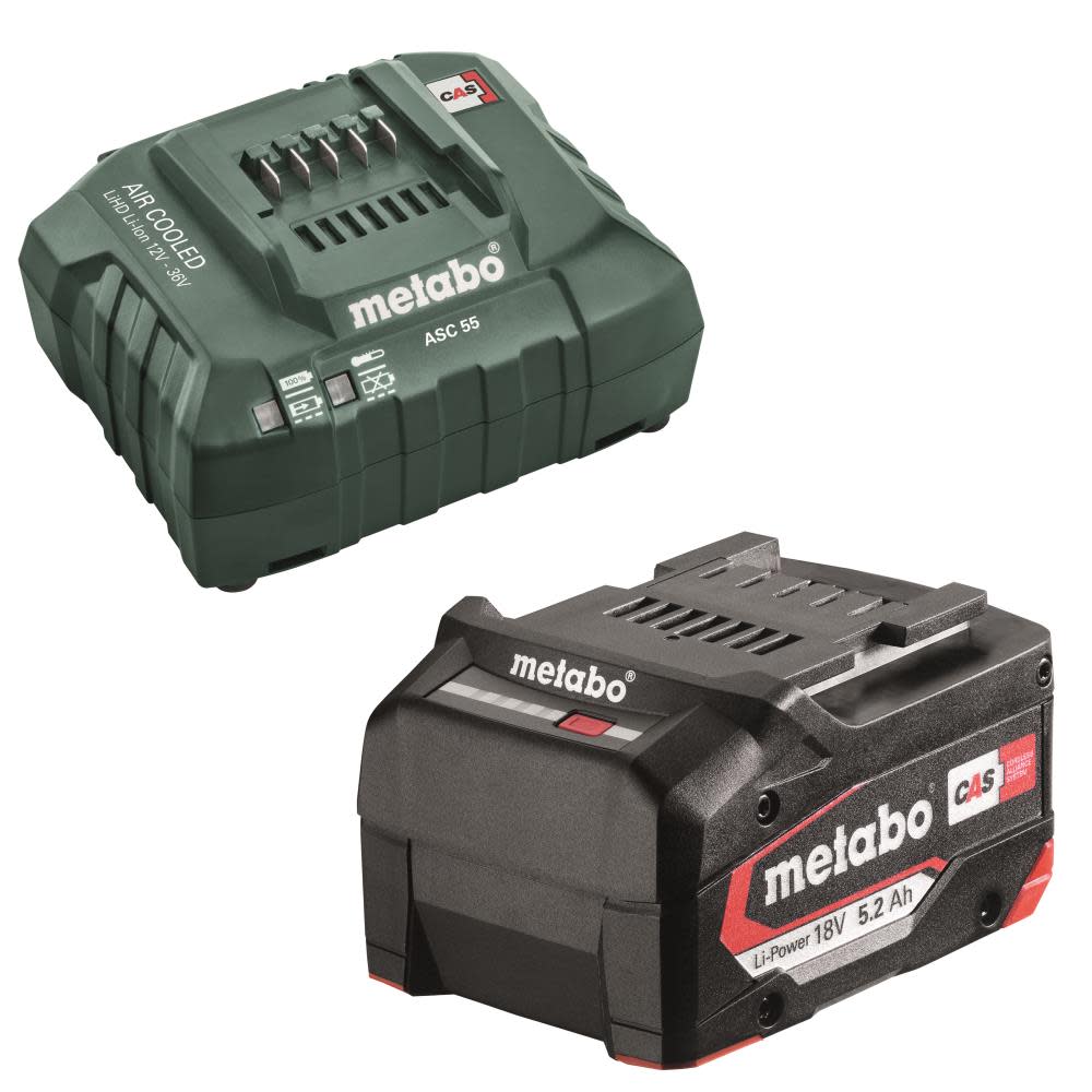 Metabo 18V Lithium Ion 5.2Ah Battery + ASC 55 Charger Kit - Flockneti