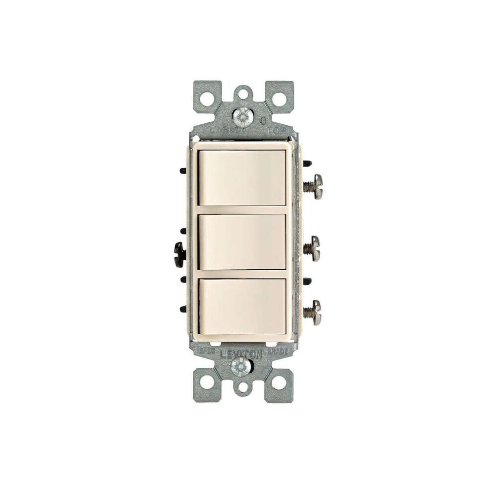 Leviton Decora Rocker Triple Combination Switch 15A Light Almond 1 Pole - Flockneti