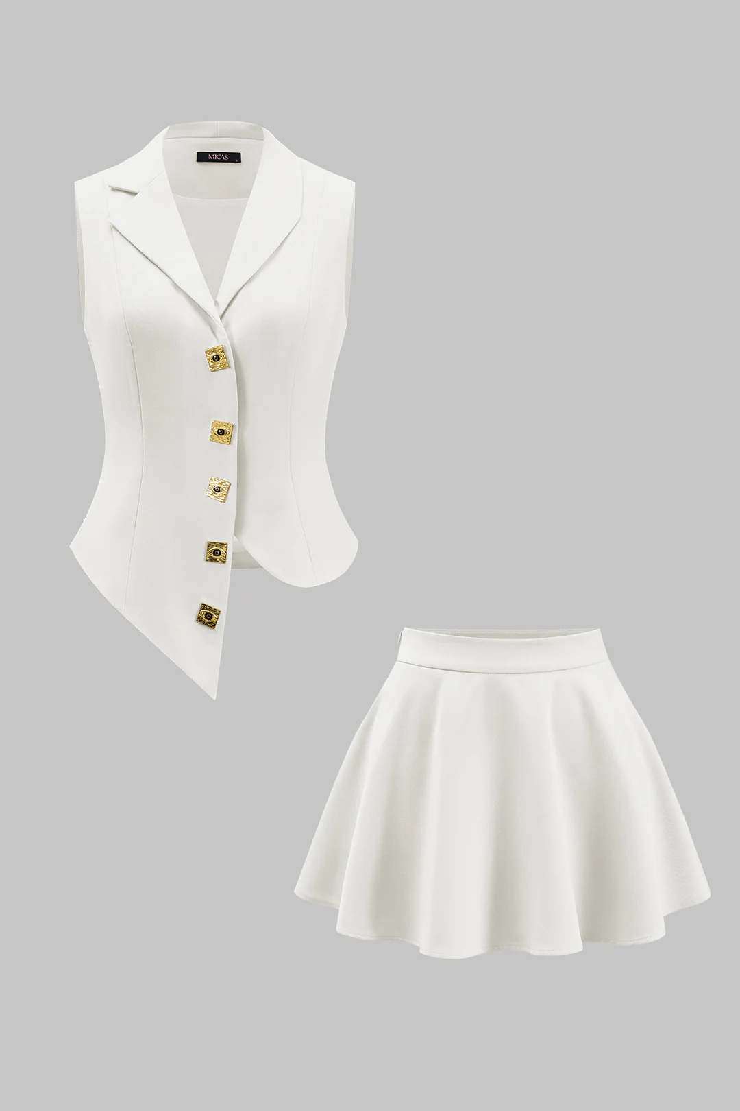 Metallic Asymmetrical Vest And Skirt Set - Flockneti