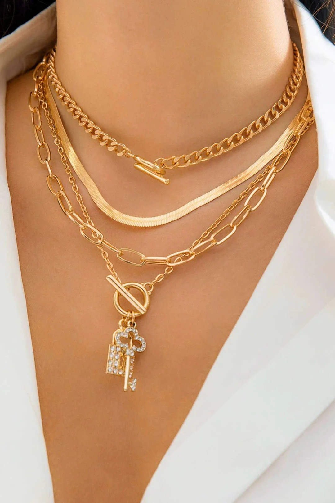 Metal Rhinestone Chain Necklace - Flockneti