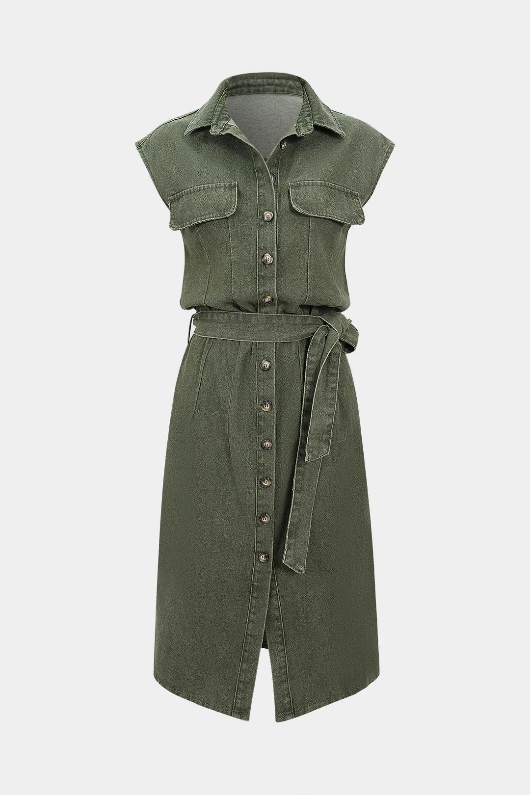 Denim Button Tie-Up Sleeveless Dress - Flockneti