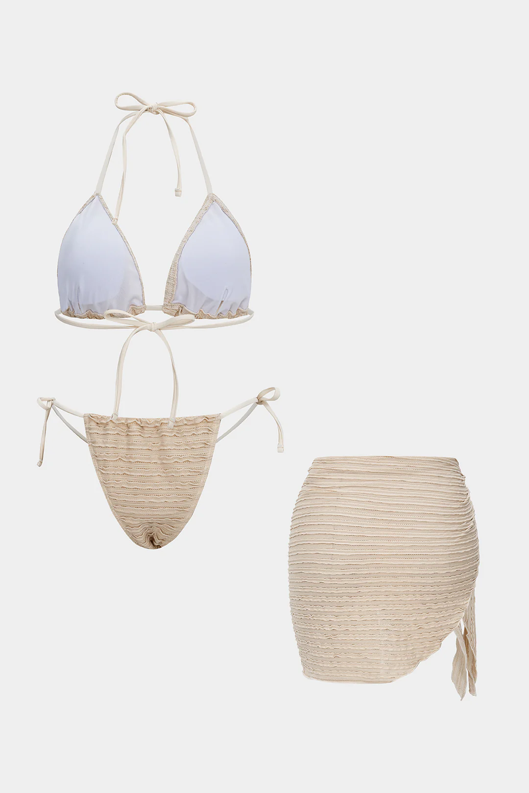 Textured Halter Tie-Up Bikini Set - Flockneti
